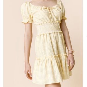 Francesca’s cotton dress xs Bethanie Gingham Smocked Waist Mini Dress yellow